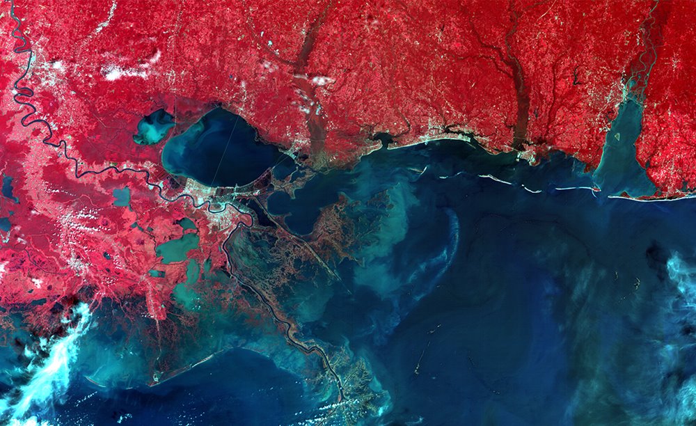 First satellite image of New Orleans coastline, following Hurricane Katrina, NigeriaSat-1 image (200